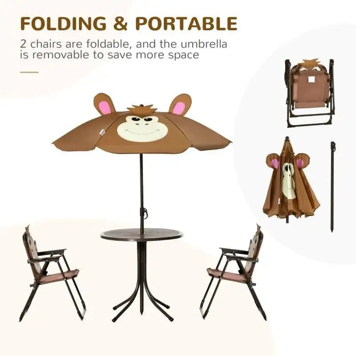 Kids monkey design garden set with foldable chairs and adjustable umbrella