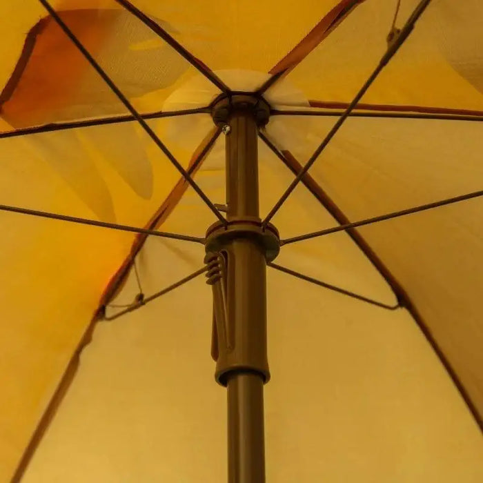 Close-up of yellow adjustable kids garden umbrella with metal frame
