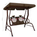 Kids swing seat with brown monkey design cushions and sunshade canopy, metal frame