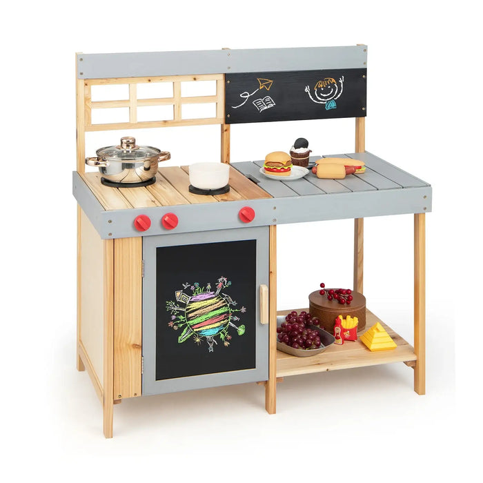 Kids Mud Kitchen – Wooden Outdoor Play Kitchen | Stovetop, Water Box and Storage Cabinet COSTWAY - Little and Giant Explorers Costway