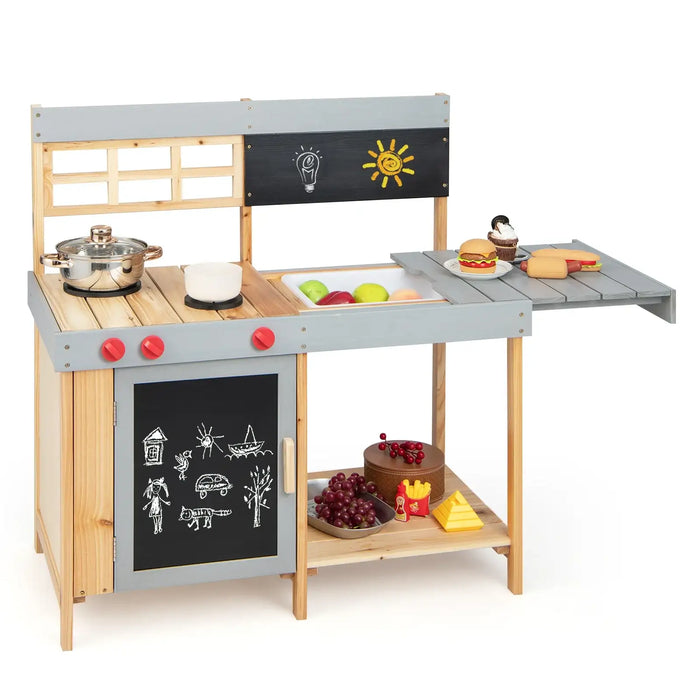 Kids Mud Kitchen – Wooden Outdoor Play Kitchen | Stovetop, Water Box and Storage Cabinet COSTWAY - Little and Giant Explorers Costway