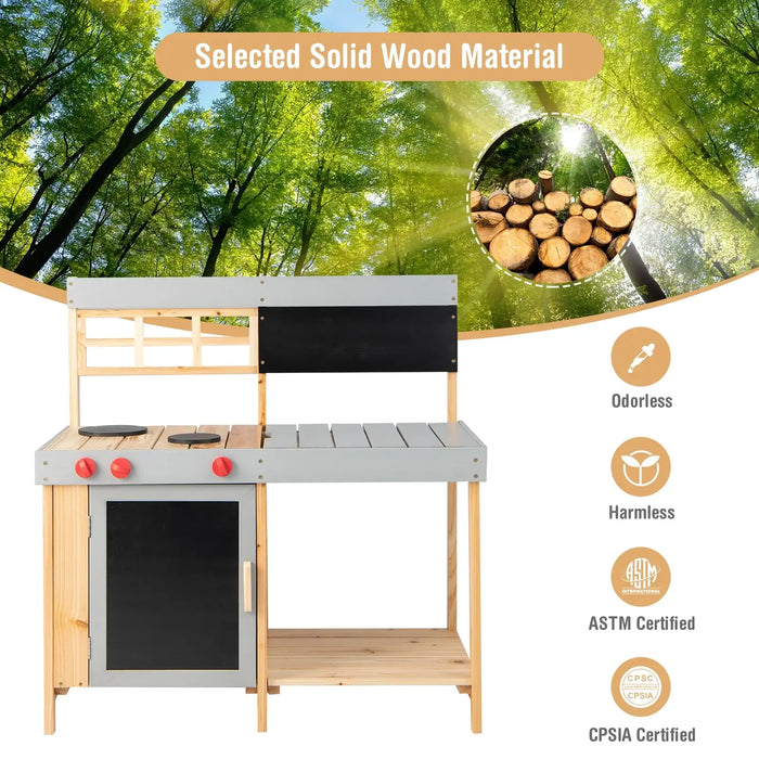 Kids Mud Kitchen – Wooden Outdoor Play Kitchen | Stovetop, Water Box and Storage Cabinet COSTWAY - Little and Giant Explorers Costway
