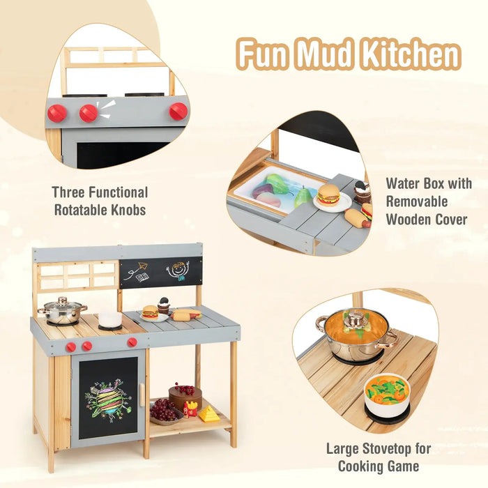 Kids Mud Kitchen – Wooden Outdoor Play Kitchen | Stovetop, Water Box and Storage Cabinet COSTWAY - Little and Giant Explorers Costway