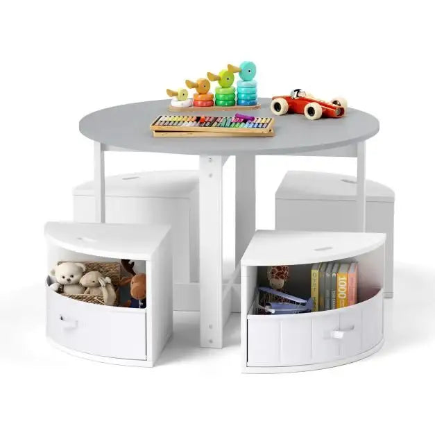 Kids Nesting Table and Stool Set | 4 Storage Bins with Waterproof Finish - Little and Giant Explorers Costway