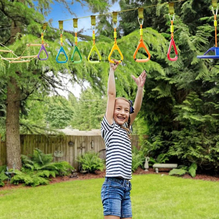 Ninja Obstacle Course with Monkey Bar, Gym Ring, Climbing Rope and Ladder - Little and Giant Explorers Outsunny