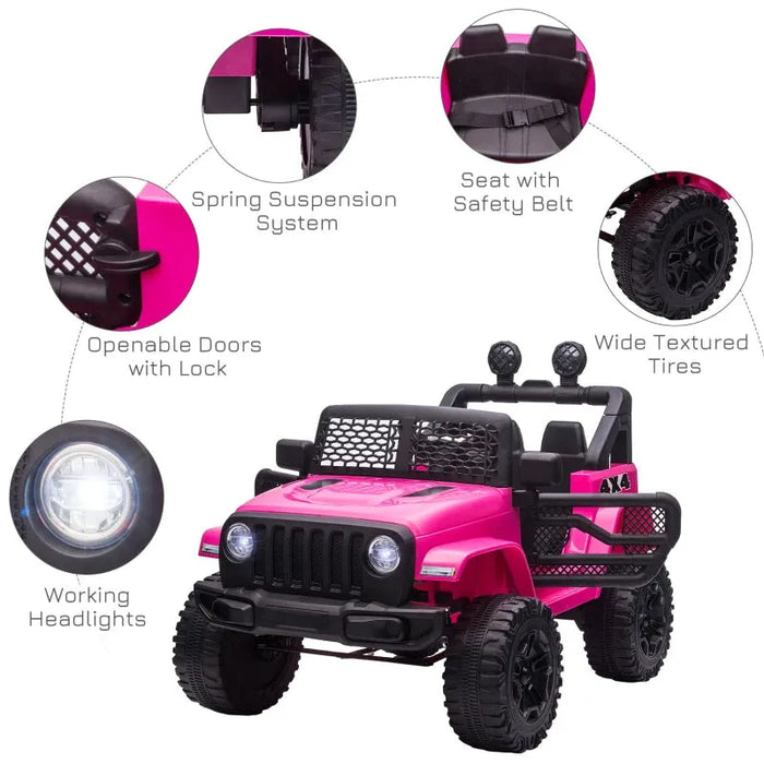 Kids Off-Road Electric Ride-On Car Toy with Remote Control in Pink 12V - Little and Giant Explorers HOMCOM