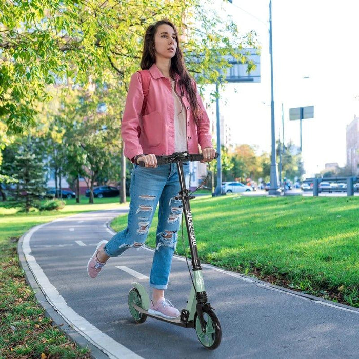 One-Click Folding Kick Scooter with Adjustable Handlebar Kickstand, Dual Brake System, Shock Absorber, 200mm Wheels and ABEC-9 Bearings - Little and Giant Explorers HOMCOM