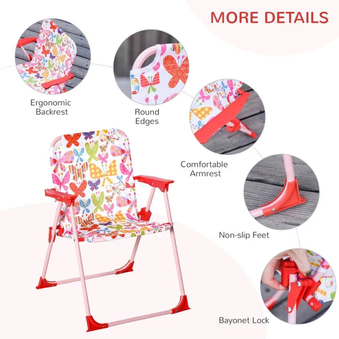 Kids Outdoor Bistro Table and Chair Set - Butterfly Design - Little and Giant Explorers Outsunny