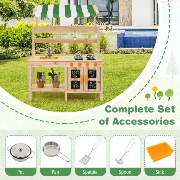 Kids Outdoor Mud Kitchen with Canopy - Little and Giant Explorers Costway