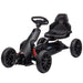 Black kids pedal go kart with adjustable seat, handbrake, and large wheels