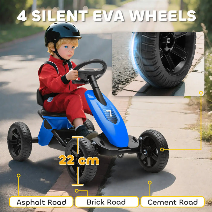 Kids Pedal Go-Kart Blue | Compact with Four EVA Wheels - Little and Giant Explorers AIYAPLAY