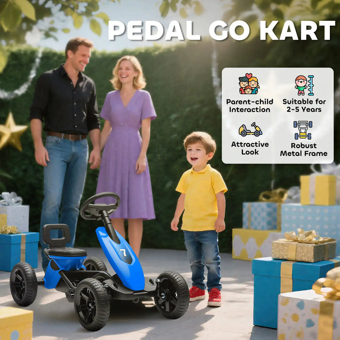 Kids Pedal Go-Kart Blue | Compact with Four EVA Wheels - Little and Giant Explorers AIYAPLAY