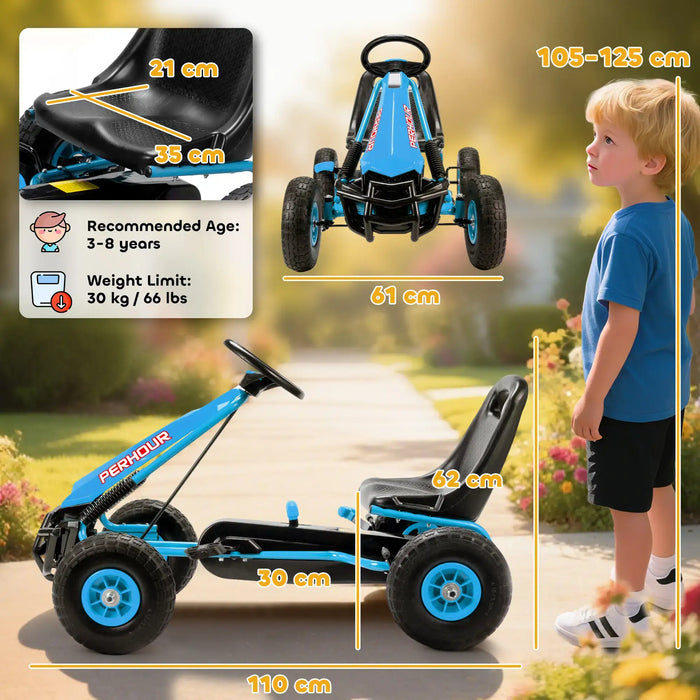 Kids Pedal Go-Kart – Blue | Adjustable Seat, Handbrake and EVA Tyres AIYAPLAY - Little and Giant Explorers AIYAPLAY
