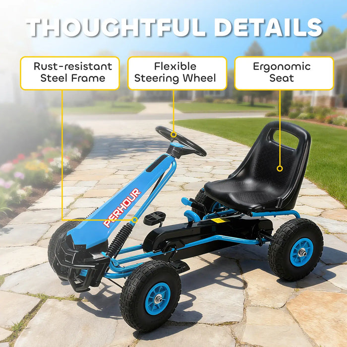 Kids Pedal Go-Kart – Blue | Adjustable Seat, Handbrake and EVA Tyres AIYAPLAY - Little and Giant Explorers AIYAPLAY