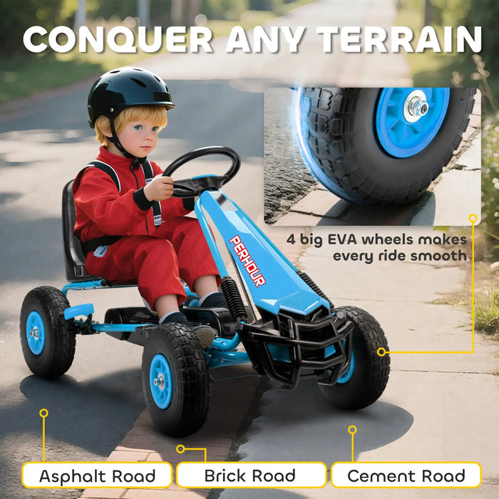 Kids Pedal Go-Kart – Blue | Adjustable Seat, Handbrake and EVA Tyres AIYAPLAY - Little and Giant Explorers AIYAPLAY