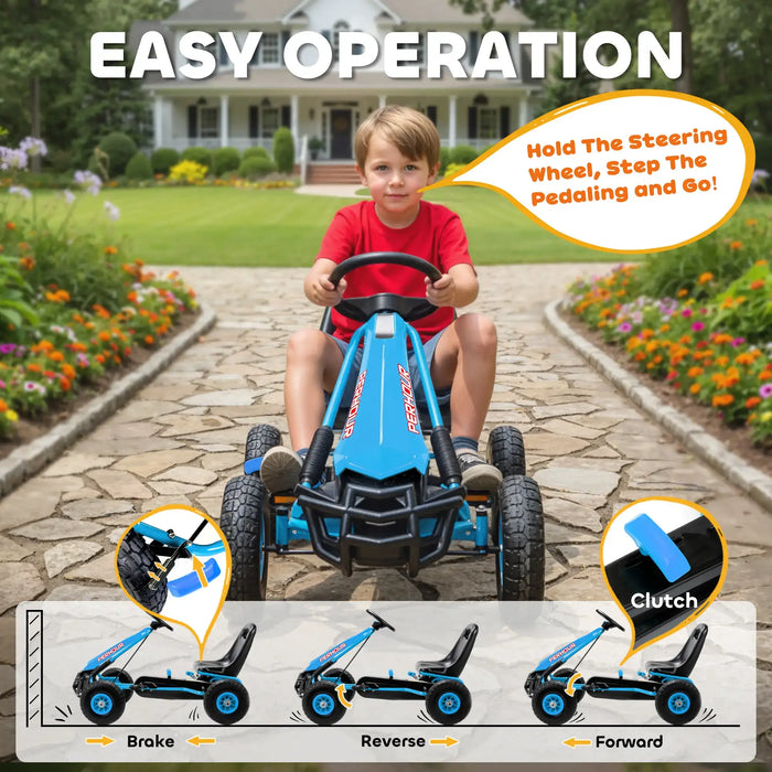 Kids Pedal Go-Kart – Blue | Adjustable Seat, Handbrake and EVA Tyres AIYAPLAY - Little and Giant Explorers AIYAPLAY