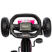 Kids pedal go kart in pink and black with steering wheel, pedals, and sport detail