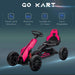 Pink and black kids pedal go kart with adjustable seat and handbrake, suitable for ages 3-8.