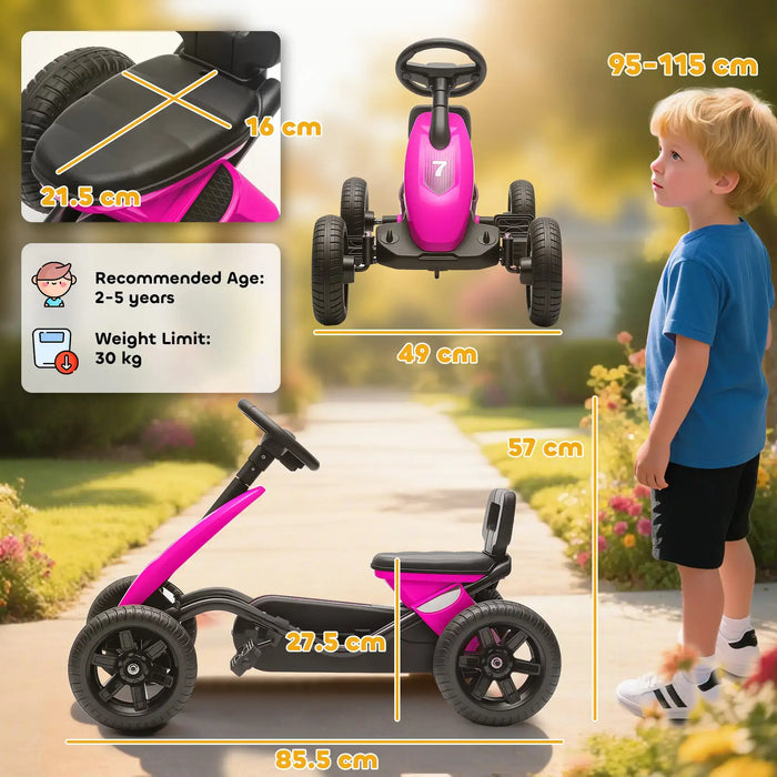 Kids Pedal Go-Kart Pink | Compact with Four EVA Wheels - Little and Giant Explorers AIYAPLAY