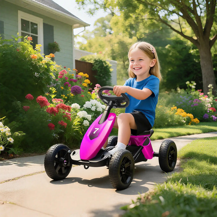 Kids Pedal Go-Kart Pink | Compact with Four EVA Wheels - Little and Giant Explorers AIYAPLAY