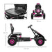Pink and black kids pedal go kart with handbrake, suspension, and size dimensions shown