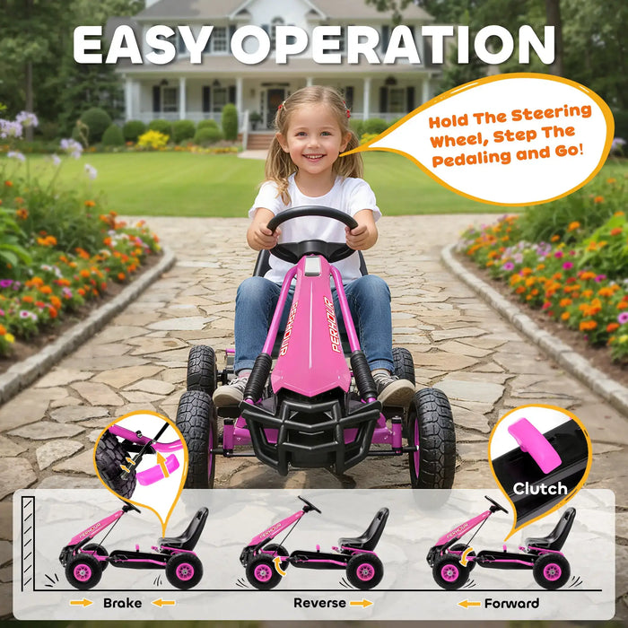 Kids Pedal Go-Kart – Pink | Adjustable Seat, Handbrake and EVA Tyres AIYAPLAY - Little and Giant Explorers