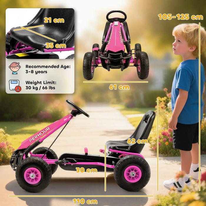 Kids Pedal Go-Kart – Pink | Adjustable Seat, Handbrake and EVA Tyres AIYAPLAY - Little and Giant Explorers