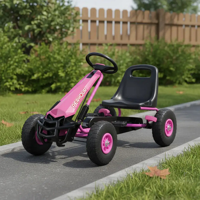 Kids Pedal Go-Kart – Pink | Adjustable Seat, Handbrake and EVA Tyres AIYAPLAY - Little and Giant Explorers