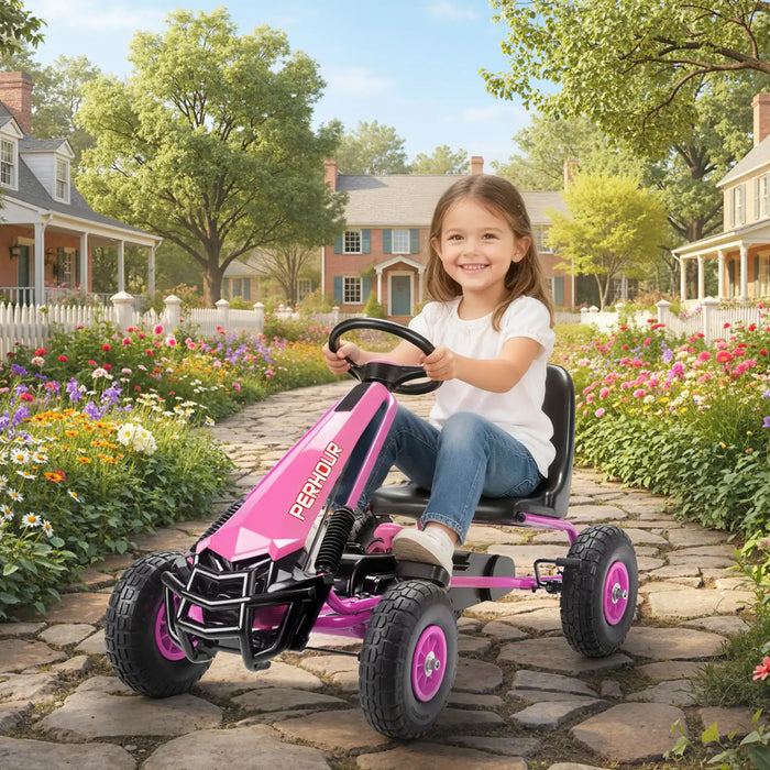 Kids Pedal Go-Kart – Pink | Adjustable Seat, Handbrake and EVA Tyres AIYAPLAY - Little and Giant Explorers