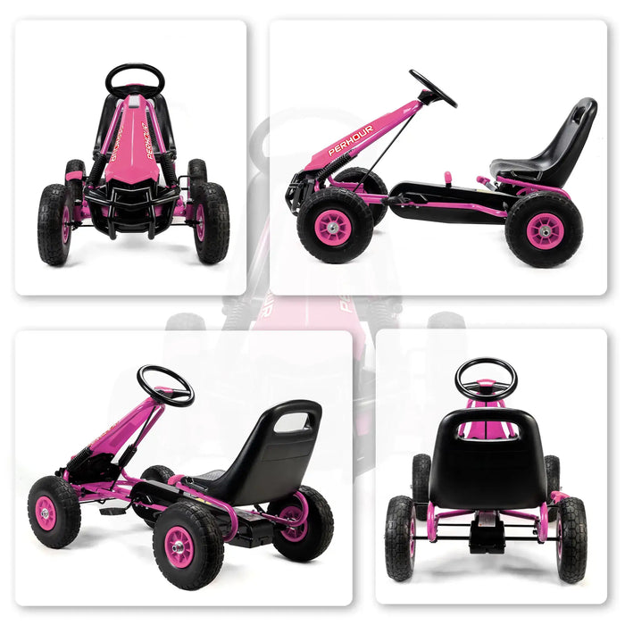 Kids Pedal Go-Kart – Pink | Adjustable Seat, Handbrake and EVA Tyres AIYAPLAY - Little and Giant Explorers
