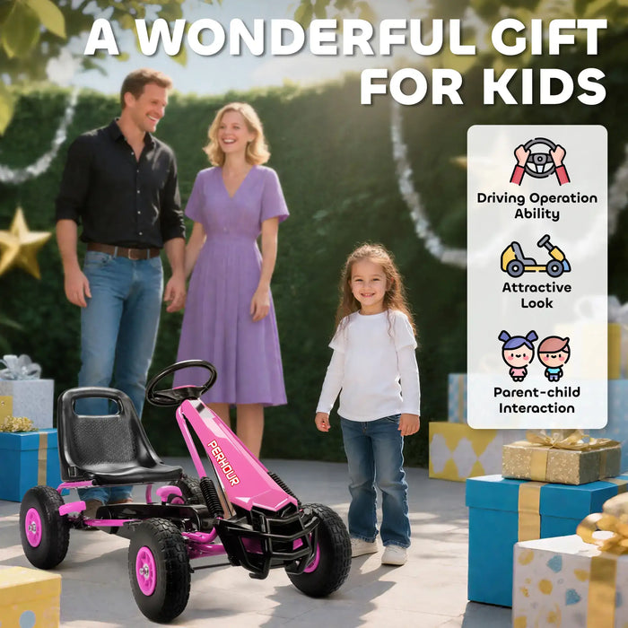 Kids Pedal Go-Kart – Pink | Adjustable Seat, Handbrake and EVA Tyres AIYAPLAY - Little and Giant Explorers