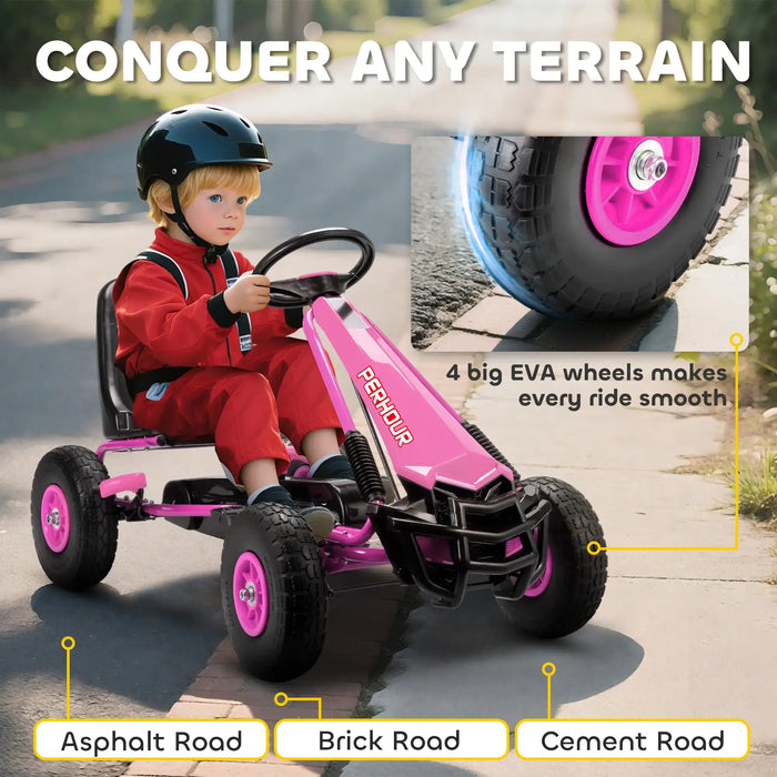 Kids Pedal Go-Kart – Pink | Adjustable Seat, Handbrake and EVA Tyres AIYAPLAY - Little and Giant Explorers