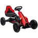 Red and black kids pedal go kart with four-wheel design and adjustable seat