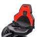 Red and black adjustable kids pedal go-kart seat with safety belt and rear wheel