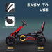 Red and black kids pedal go-kart with adjustable seat, hand brake, and anti-slip pedals.