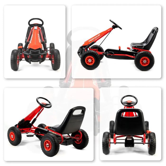 Kids Pedal Go-Kart – Red | Adjustable Seat, Handbrake and EVA Tyres AIYAPLAY - Little and Giant Explorers AIYAPLAY