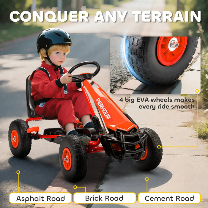 Kids Pedal Go-Kart – Red | Adjustable Seat, Handbrake and EVA Tyres AIYAPLAY - Little and Giant Explorers AIYAPLAY
