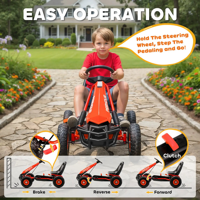 Kids Pedal Go-Kart – Red | Adjustable Seat, Handbrake and EVA Tyres AIYAPLAY - Little and Giant Explorers AIYAPLAY