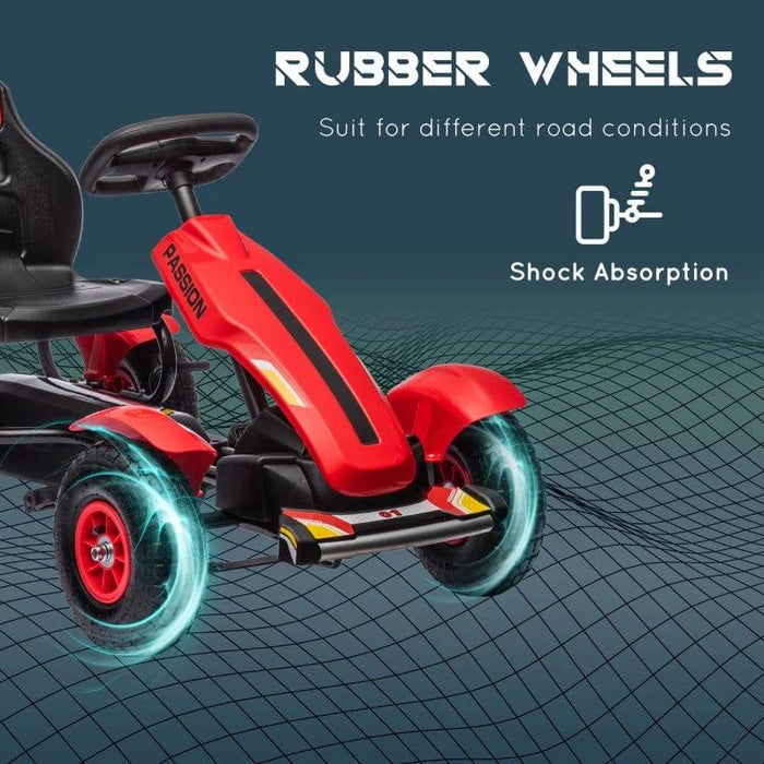 Pedal Go Kart Ride On Racer with Adjustable Seat, Inflatable Rubber Tyres and Handbrake in Red - Little and Giant Explorers HOMCOM