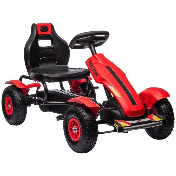 Pedal Go Kart Ride On Racer with Adjustable Seat, Inflatable Rubber Tyres and Handbrake in Red - Little and Giant Explorers HOMCOM