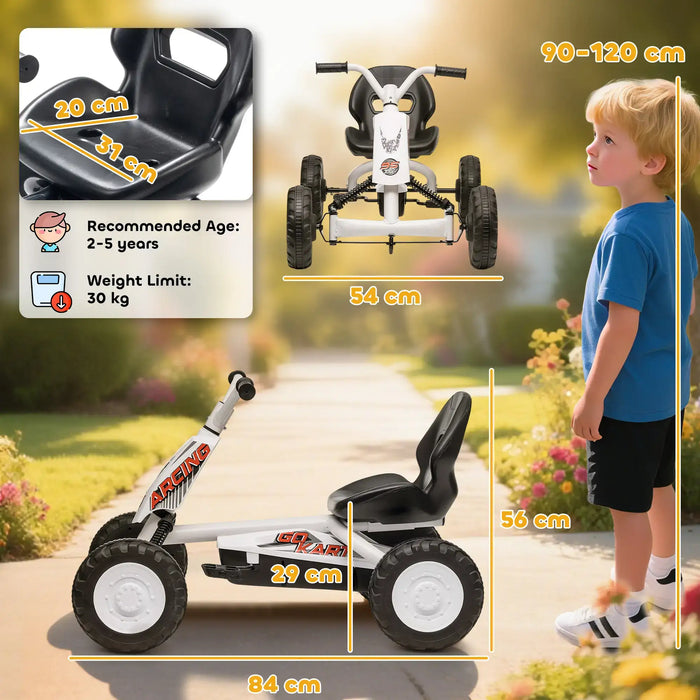 Kids Pedal Go-Kart – White | Four-Wheel Stability, Pedal Power and Sporty Design AIYAPLAY - Little and Giant Explorers