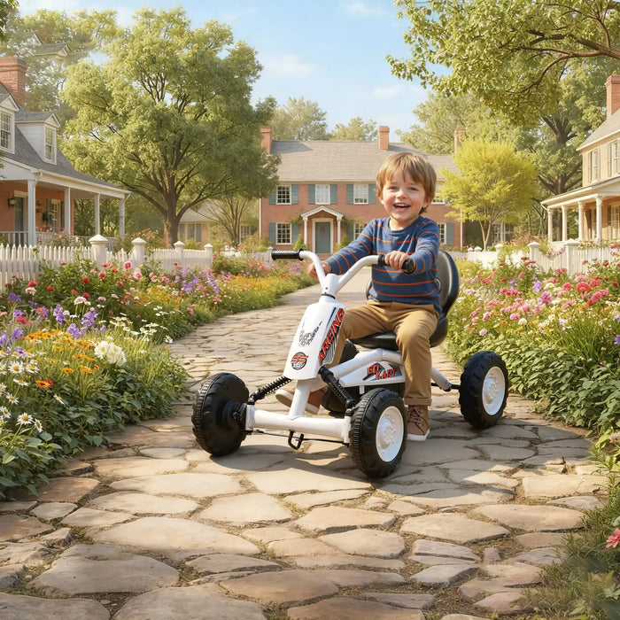 Kids Pedal Go-Kart – White | Four-Wheel Stability, Pedal Power and Sporty Design AIYAPLAY - Little and Giant Explorers