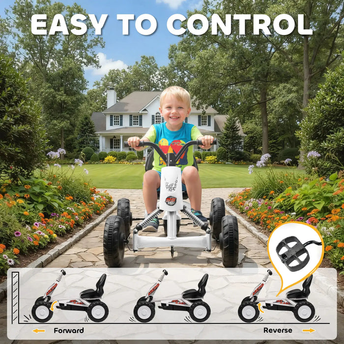 Kids Pedal Go-Kart – White | Four-Wheel Stability, Pedal Power and Sporty Design AIYAPLAY - Little and Giant Explorers