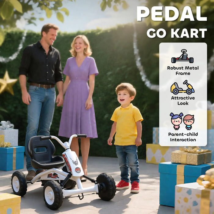 Kids Pedal Go-Kart – White | Four-Wheel Stability, Pedal Power and Sporty Design AIYAPLAY - Little and Giant Explorers