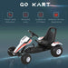 White, red, and black kids pedal go-kart with racing style and cool sticker design