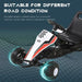Kids pedal go kart in white, red, and black racing style with sticker design, plastic wheels