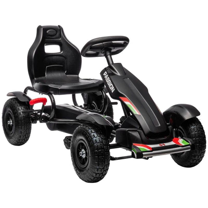 Metal Kids Pedal Go Kart with Adjustable Seat and Inflatable Tyres in Black - Little and Giant Explorers HOMCOM