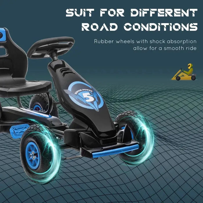 Pedal Go Kart with Adjustable Seat and Inflatable Tyres in Blue - Little and Giant Explorers HOMCOM