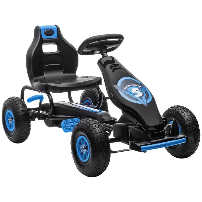 Pedal Go Kart with Adjustable Seat and Inflatable Tyres in Blue - Little and Giant Explorers HOMCOM