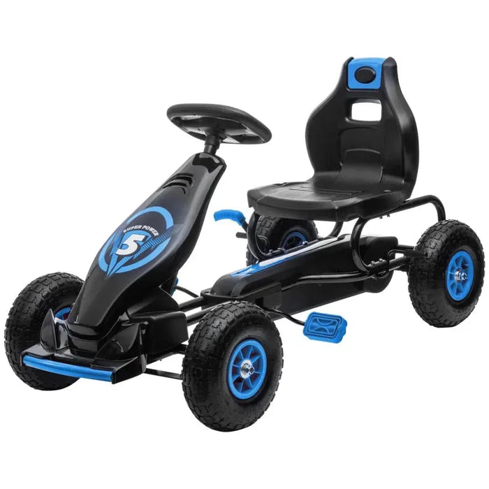 Pedal Go Kart with Adjustable Seat and Inflatable Tyres in Blue - Little and Giant Explorers HOMCOM